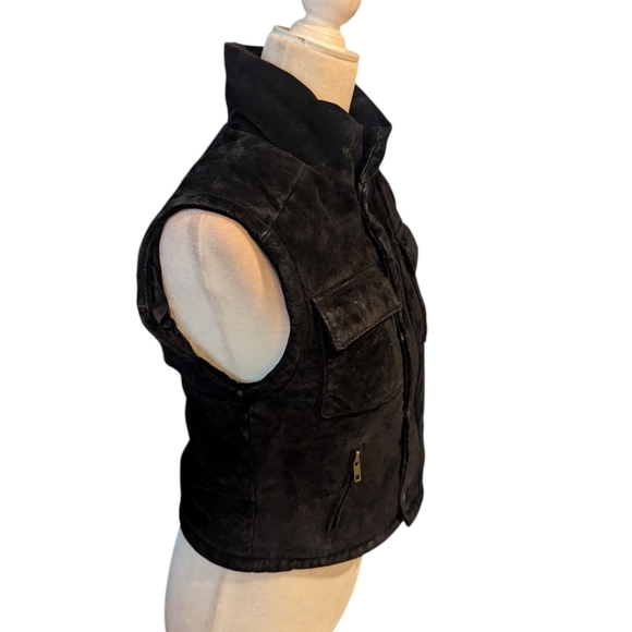 Choices Y2K Black Suede Leather Vest Quality Unisex Zip Snap Front Sz S - Picture 3 of 11